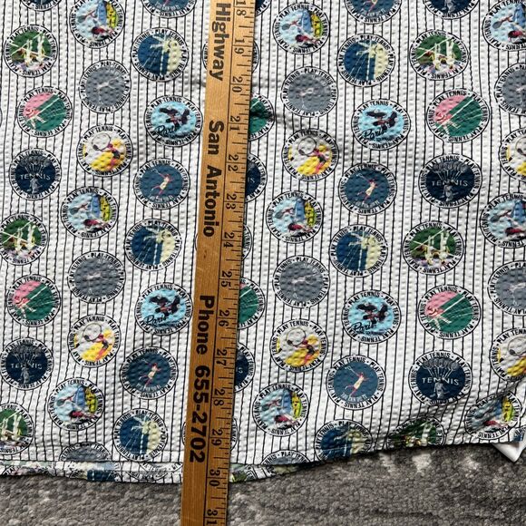 Eton Tennis Pattern Short Sleeve Seersucker Popover Shirt Mens Large Slim RARE - Picture 6 of 9